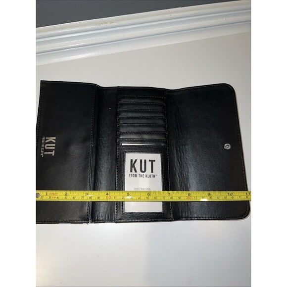 Kut From the Kloth Wallet Slim Black White Striped Vegan Leather Tri Fold Snap - Picture 11 of 12
